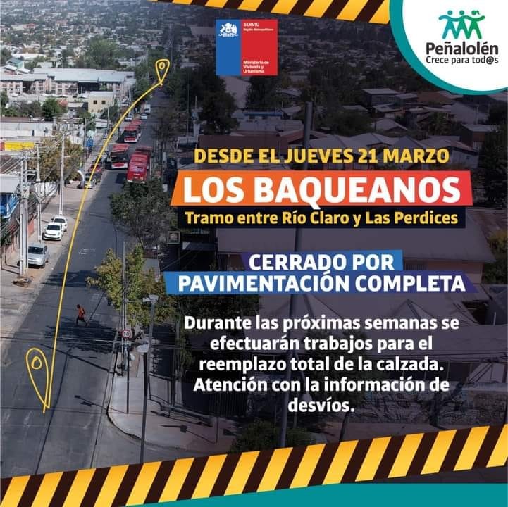 Los Baqueanos permanecerá cerrada por pavimentación